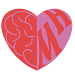 MH Boxes icon of a red and pink heart. Half of the heart looks subtly like a brain and the other half has MH in red.